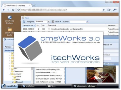 Windows-feeling in a web-browser: The unique cmsWorks 3.0 web-desktop now with built in image too and personalization. Windows-feeling in a web-browser: The unique cmsWorks 3.0 web-desktop now with built in image too and personalization.